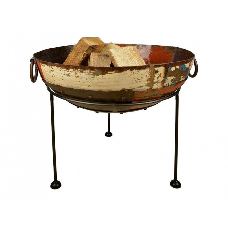 Braciere in acciaio con inserti ribattutti reciclati