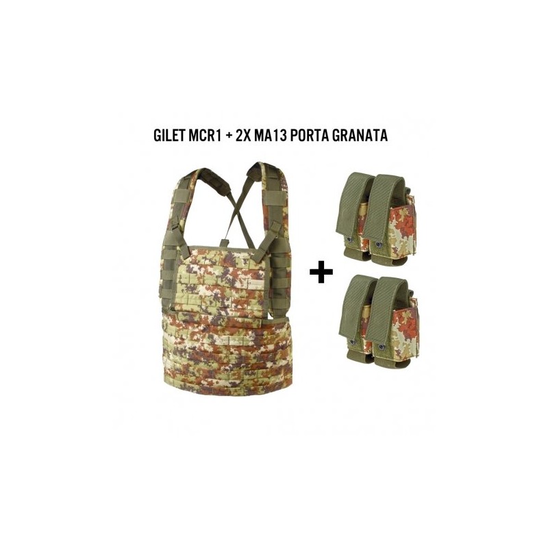 Gilet chest rig SBB MCR1 Vegetato + 2 porta granate Gilet chest rig SBB MCR1 Vegetato + 2 porta granate