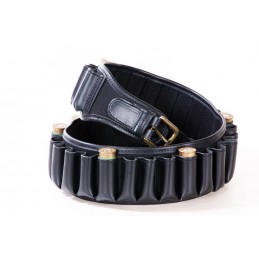 Cartuccera fucile in cordura nera 30 celle cuoio Buffetteria