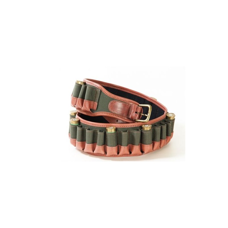 Cartuccera fucile in cordura verde e cuoio 30 celle Buffetteria Cartuccera fucile in cordura verde e cuoio 30 celle Buffetteria