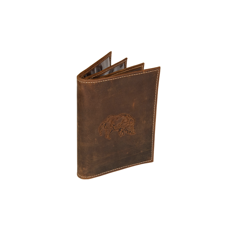 Porta documenti in pelle con cinghiale